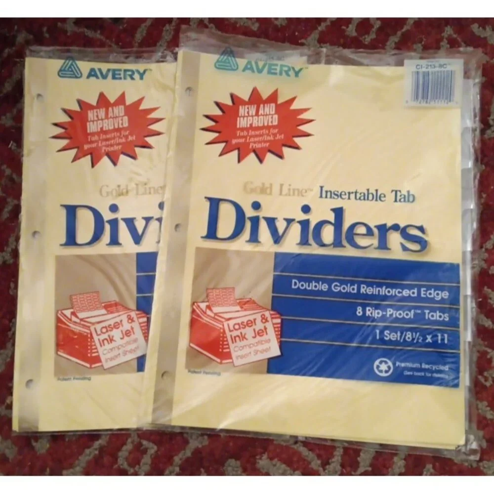 Avery 8 Clear Insertable Tab Gold Line 2 Sets School Supplies
